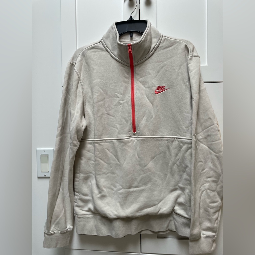 Nike Sportswear Men's Light Bone/Coral Club 1/2 Zip Pullover Sweatshirt, Size M - Picture 2 of 5